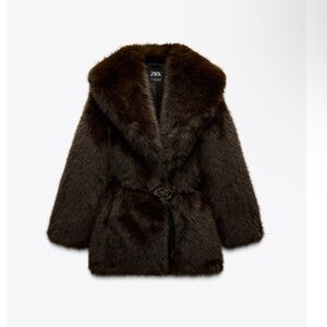 Zara Dark Brown Faux Fur Coat